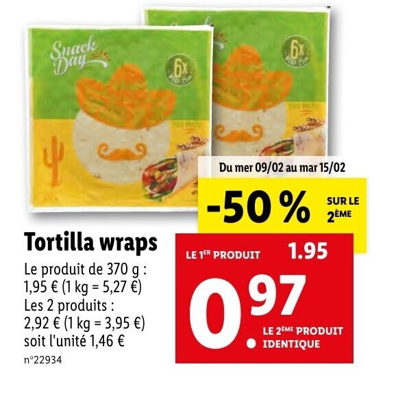 Promo Tortilla wraps chez Lidl