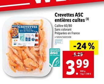 Lidl Crevettes ASC entières cuites offre