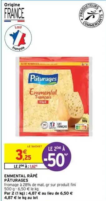 Intermarché Emmental râpé Pâturages offre