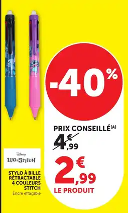 Bi1 Disney Lilo & Stitch Stylo à bille rétractable 4 couleurs Stitch offre