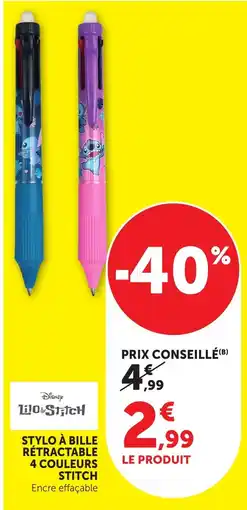 Maximarché Lilo & Stitch Stylo à bille rétractable 4 couleurs Stitch offre