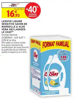 Intermarché LE CHAT Lessive liquide Sensitive Savon de Marseille & Aloe Vera offre