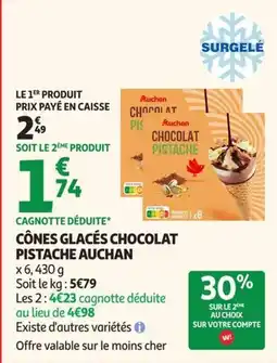 Auchan Supermarché Auchan Cônes glacés chocolat pistache offre