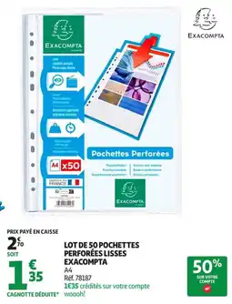 Auchan Supermarché Exacompta lot de 50 pochettes perforées lisses offre