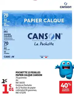 Auchan Supermarché Canson pochette 12 feuilles papier calque offre