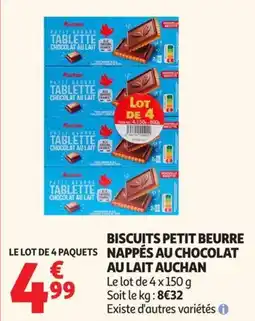 Auchan Supermarché Auchan Biscuits petit beurre nappés au chocolat au lait offre