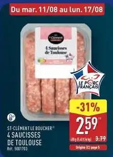 ALDI Boucherie st-clément - 4 saucisses de toulouse offre