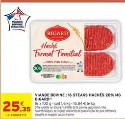 Intermarché Contact Bigard - viande bovine: 16 steaks hachés 20% mg offre