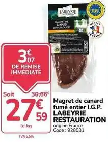 Promocash Labeyrie - magret de canard fumé entier i.g.p offre