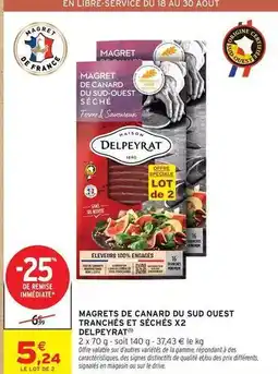 Intermarché Contact Delpeyrat - magret de canard du sud ouest tranchés et seches x2 offre