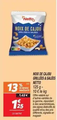 Netto Netto - noix de cajou grillées & salees offre