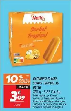 Netto Netto - bâtonnets glacés sorbet tropical x6 offre