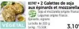 Thiriet 2 Galettes de soja aux épinards et mozzarella offre