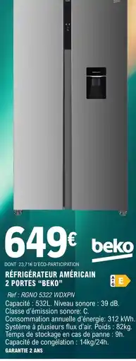 E.Leclerc Beko Réfrigérateur Américain 2 Portes offre