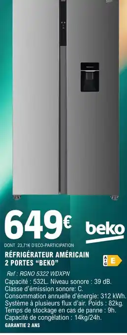 Beko Réfrigérateur Américain 2 Portes