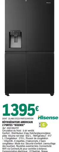 E.Leclerc Hisense RÉFRIGÉRATEUR AMÉRICAIN 2 PORTES offre