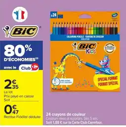 Carrefour Bic kids 24 crayons de couleur offre