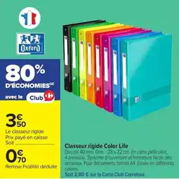Carrefour Oxford classeur rigide color life offre