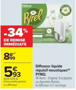 Carrefour PYREL Diffuseur liquide répulsif moustiques offre