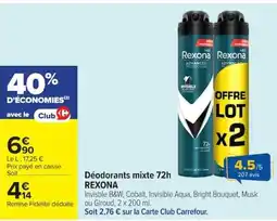 Carrefour Rexona Déodorants mixte 72h offre