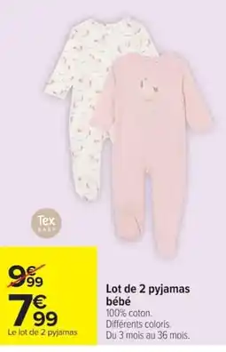 Carrefour Tex Baby Lot de 2 pyjamas bébé offre