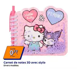 Action Hello Kitty & Kuromi Carnet de notes 3D avec stylo offre