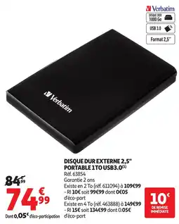 Auchan Verbatim DISQUE DUR EXTERNE 2,5" offre