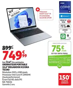 Auchan TECNO ORDINATEUR PORTABLE 15,6" MEGABOOK K15SRA offre