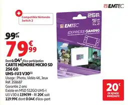 Auchan EMTEC CARTE MÉMOIRE MICRO SD offre