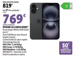 Auchan iPhone 16 128GO NOIR offre