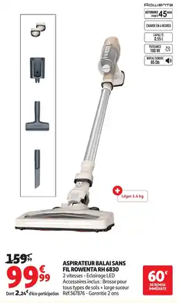 Auchan ROWENTA Aspirateur balai sans fil RH 6830 offre