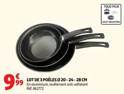 Auchan LOT DE 3 POÊLES Ø 20 - 24 - 28 CM offre