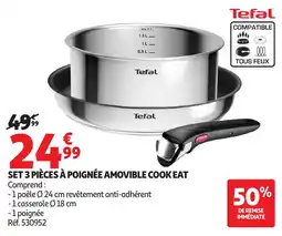 Auchan Tefal SET 3 PIÈCES À POIGNÉE AMOVIBLE COOK EAT offre
