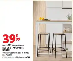 Auchan LOT DE 2 TABOURETS DE BAR offre