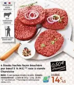 Thiriet 4 steaks haches facon bouchere pur boeuf 5% m.g race a viande charolaise offre