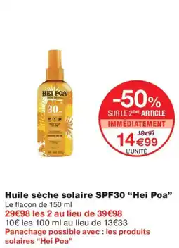 Monoprix HEI POA Huile sèche solaire SPF30 offre