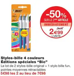 Monoprix BIC Stylos-bille 4 couleurs offre