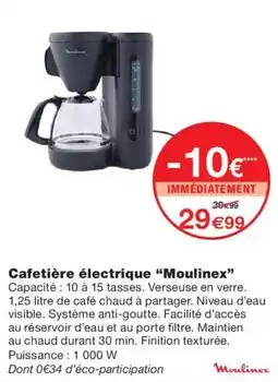 Monoprix Moulinex Cafetière électrique offre