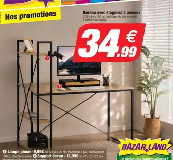 Bazarland Bureau avec étagères 3 niveaux