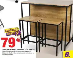Bazarland COLORADO Table bar et ses 2 tabourets offre