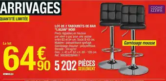Brico Dépôt Lot de 2 tabourets de bar "lagan" noir offre