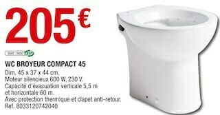Brico Dépôt Wc broyeur compact 45 offre