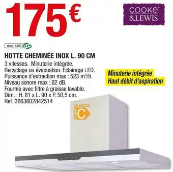 Brico Dépôt Cooke & lewis hotte cheminée inox l. 90 cm offre