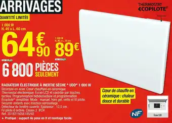 Brico Dépôt Radiateur électrique à inertie sèche " udo" 1 000 w offre