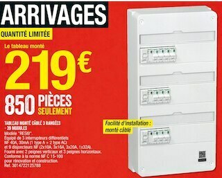 Brico Dépôt Tableau monté câblé 3 rangées - 39 modules offre