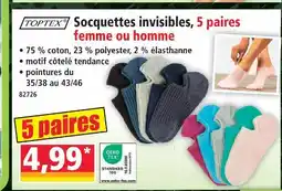 Norma Toptex socquettes invisibles, 5 paires femme ou homme offre