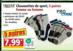 Norma Toptex sport chaussettes de sport, 5 paires femme ou homme offre