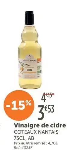 L'Eau Vive COTEAUX NANTAIS Vinaigre de cidre offre