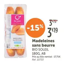L'Eau Vive Bio Soleil Madeleines sans beurre offre