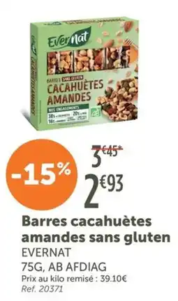 L'Eau Vive EVERNAT Barres cacahuètes amandes sans gluten offre